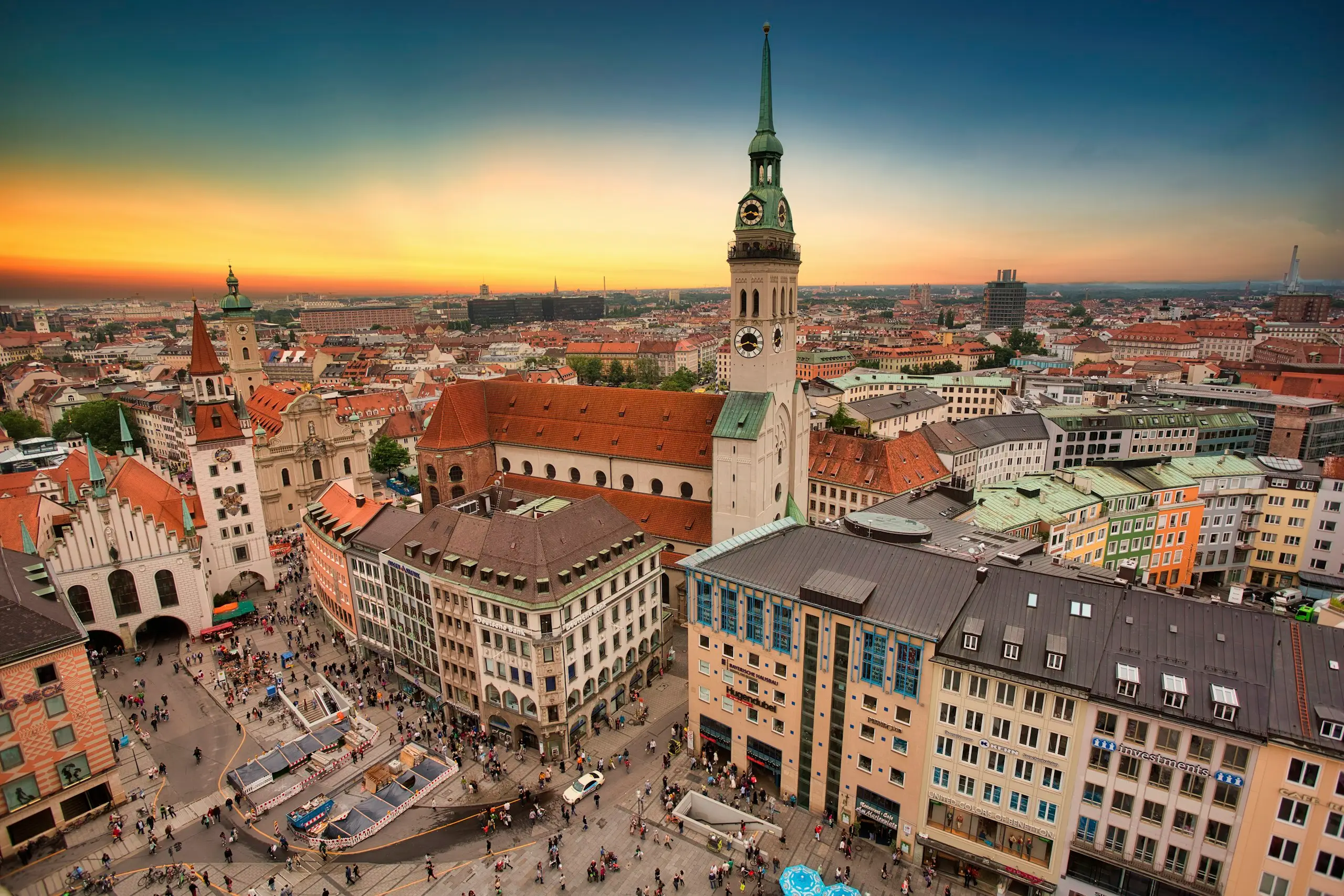 Marienplatz and the tower of St Peter's church, Munich