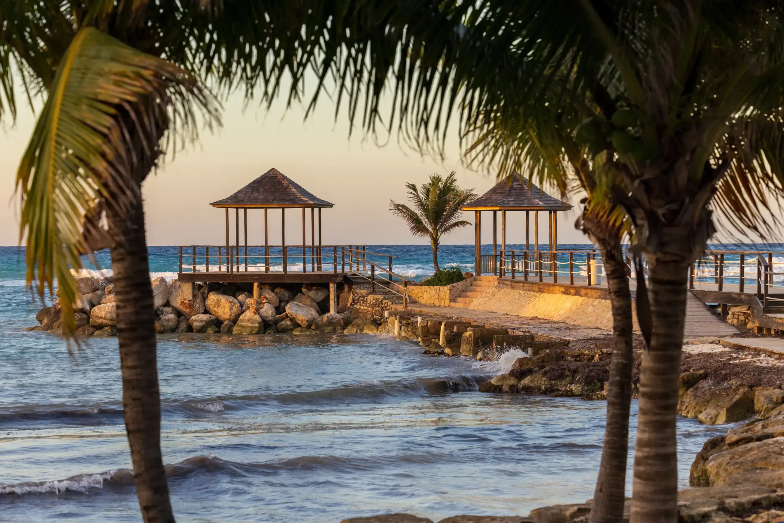 Turquoise water and lush green hills along Montego Bay, Jamaica