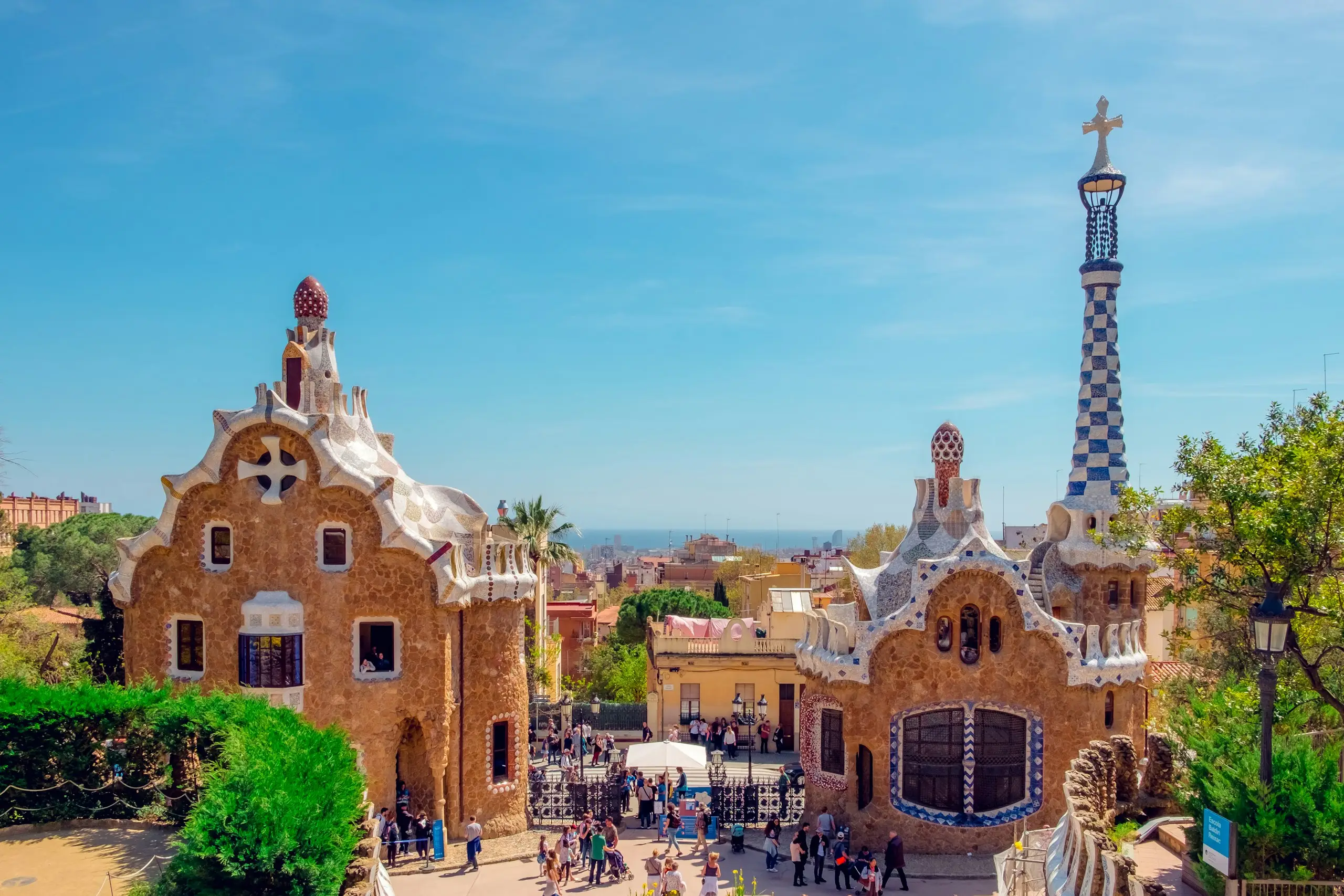 Mosaic-covered houses at Park Güell, Catalonia