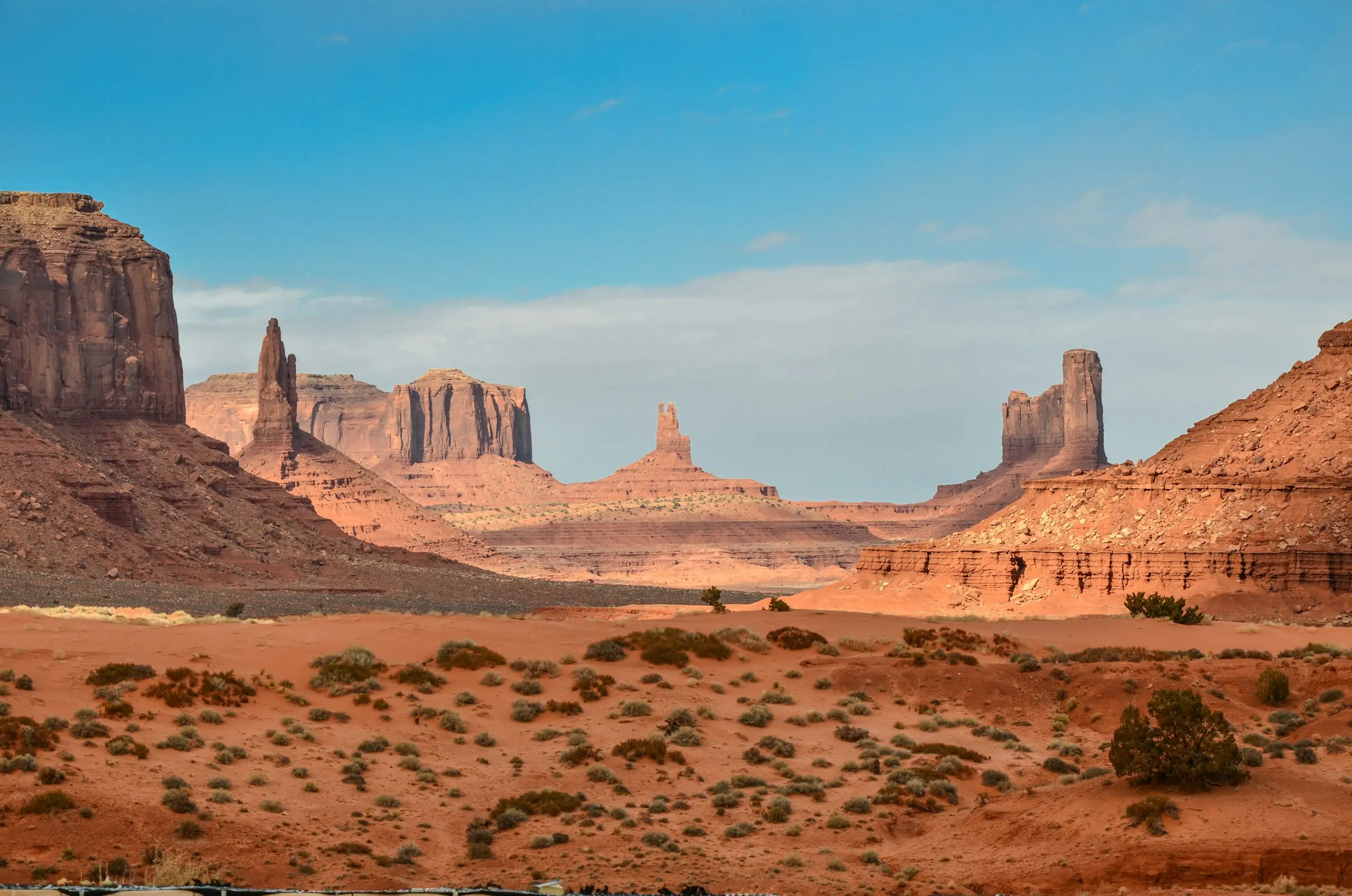 Red desert buttes under a clear sky in the American Southwest near Cathedral City